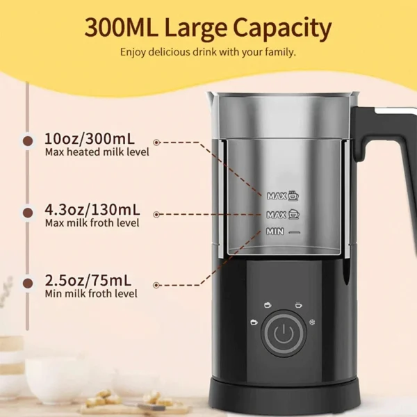 Milk Frother Electric 4 in 1 - Automatic 300ml Large Capacity