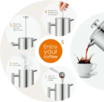 MaxMiuly Cafetiere Stainless Steel French Press Large Insulated Coffee 1500ML