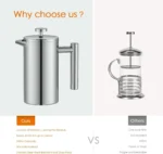 MaxMiuly Cafetiere Stainless Steel French Press Large Insulated Coffee 1500ML