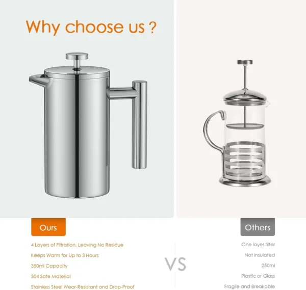 MaxMiuly Cafetiere Stainless Steel French Press Large Insulated Coffee 1500ML