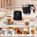 RAFOW Milk Frother Electric 5 in 1 Automatic Milk Frothers 350Ml Large Capacity