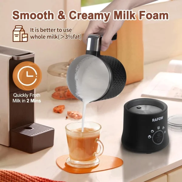 RAFOW Milk Frother Electric 5 in 1 Automatic Milk Frothers 350Ml Large Capacity