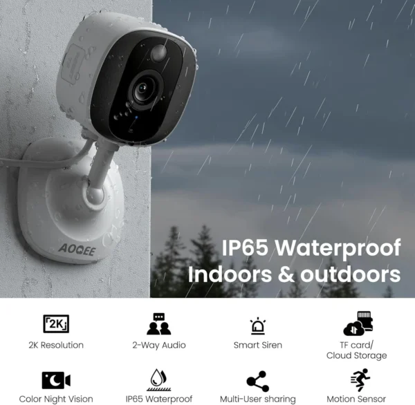 AOQEE Outdoor Security Camera - 2K CCTV Camera Systems IP65 Waterproof