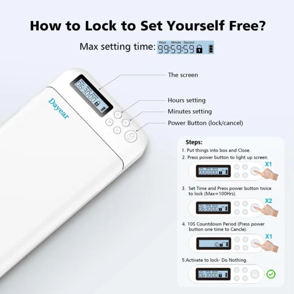 Dayear Phone Lock Box with Timer, Self-Control Timed Locker Box Phone Jail, Mini
