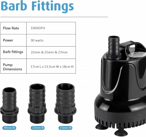 Hygger Submersible Water Pump, 4000L/H 90W Ultra-Quiet Fountain Water Pump, Bot
