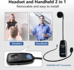 UHF12 Wireless Microphone Headset, 160ft Range, Dual Micro USB Charging, Suit...