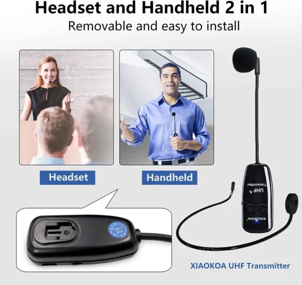 UHF12 Wireless Microphone Headset, 160ft Range, Dual Micro USB Charging, Suit...