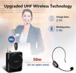 UHF12 Wireless Microphone Headset, 160ft Range, Dual Micro USB Charging, Suit...