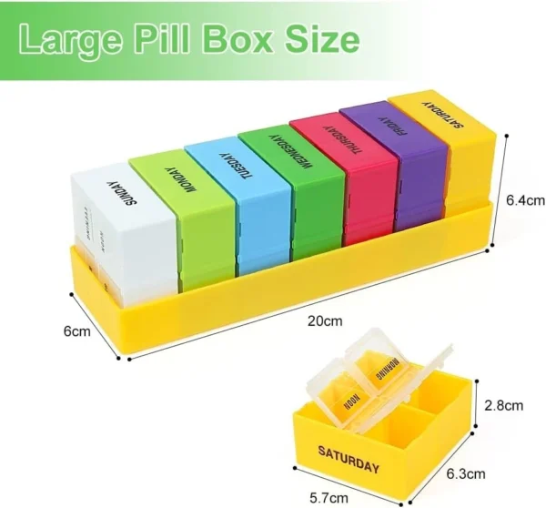 Large Pill Box 7 Day 4 Times a Day,Weekly Medicine Storage Box Tablet Organiser