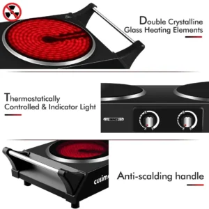Cusimax 2100W Portable Ceramic Dual Hot Plate with Handle (CMIP-B203-UK)