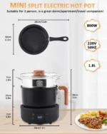 BAOSHISHAN Electric Hot Pot, 1.8L Ceramic Non-Stick Coating Frying Pan with