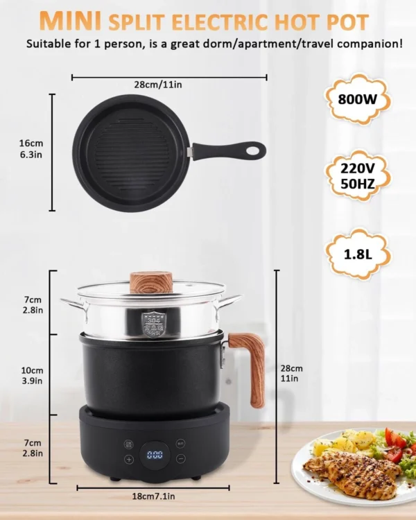 BAOSHISHAN Electric Hot Pot, 1.8L Ceramic Non-Stick Coating Frying Pan with