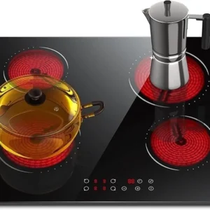 Hobsir hob Ceramic Hob 60 cm Electric Hob 4 Zone with Touch Control 6000W 9 Powe