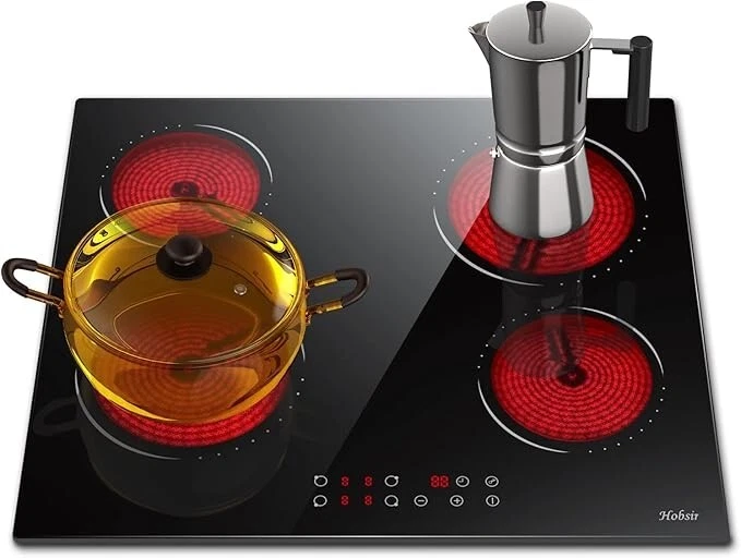 Hobsir hob Ceramic Hob 60 cm Electric Hob 4 Zone with Touch Control 6000W 9 Powe