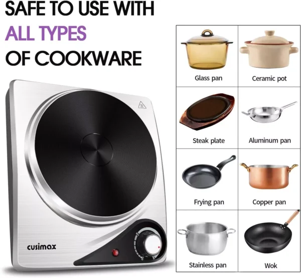 CUSIMAX Hot Plate for Electric Cooking Portable Single Hob, Cooktop Table Top