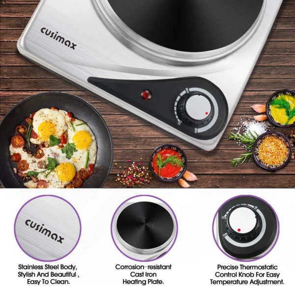 CUSIMAX Hot Plate for Electric Cooking Portable Single Hob, Cooktop Table Top