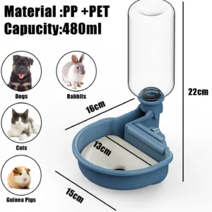 TOKAYIFE Pet Water Bottle [Blue, 480ml] Cage Water Bottles for Rabbits, Dogs,