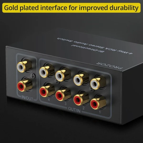 PROZOR RCA Audio Switcher 4(1)-In-1(4)-Out with Volume Control and Selection