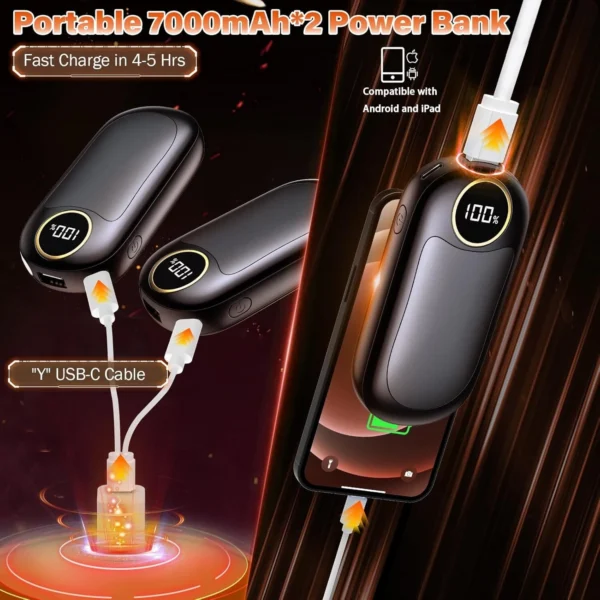 Hand Warmers Rechargeable 2 Pack, 14000mAh Electric Hand Warmers Reusable, 20Hrs