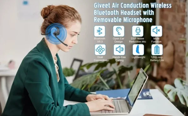 Giveet Bluetooth Headset Detachable Microphone DSP Noise Cancelling