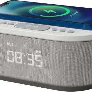 i-box Alarm Clocks Bedside Alarm Clock Wireless Charging Bluetooth Speaker White